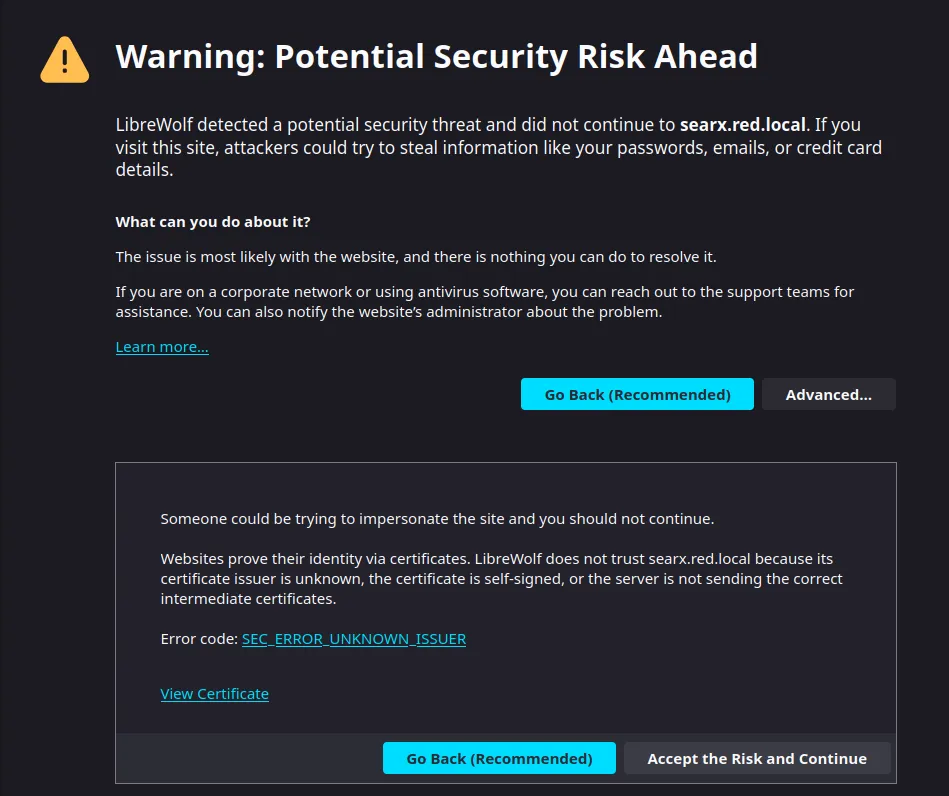 TLS Warning - Unknown Issuer